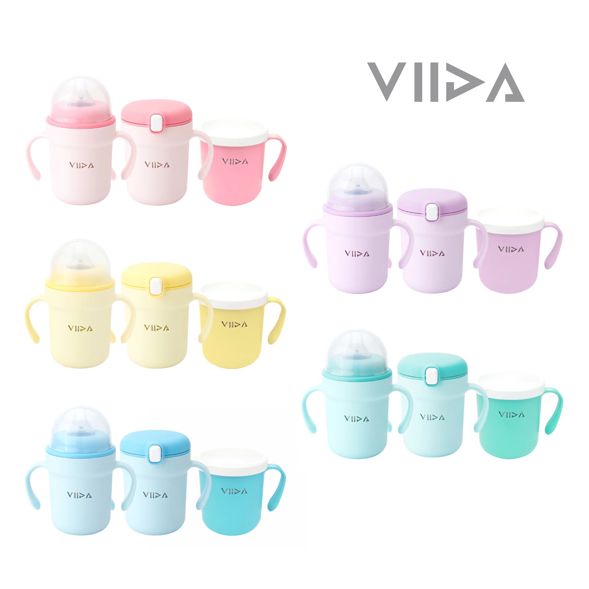 Viida Soufflé Antibacterial Stainless Steel 3-Stage Training Cup Set - Sippy Cup & Spout Cup