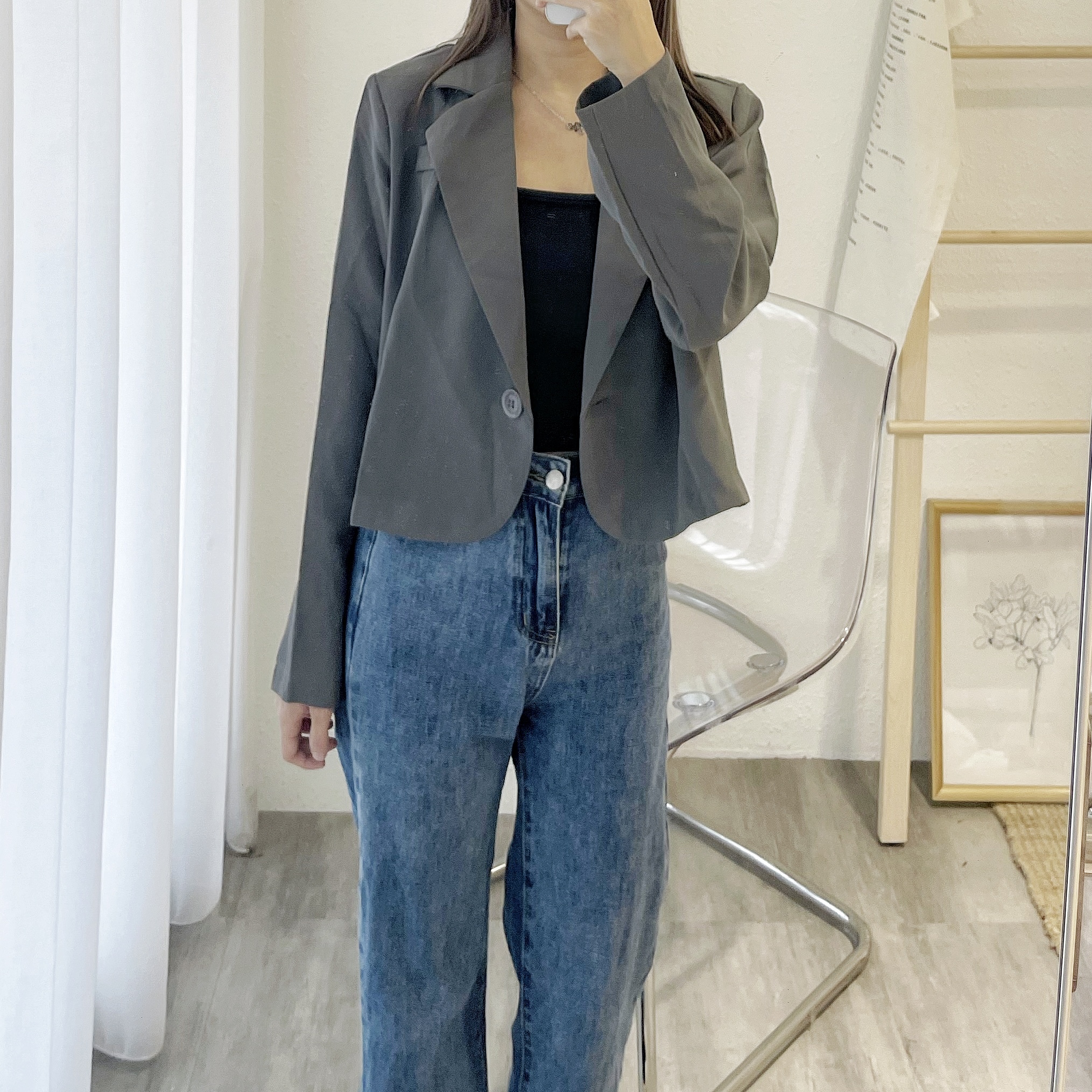 A1|預購|單釦短版小墊肩薄西裝外套(2色)