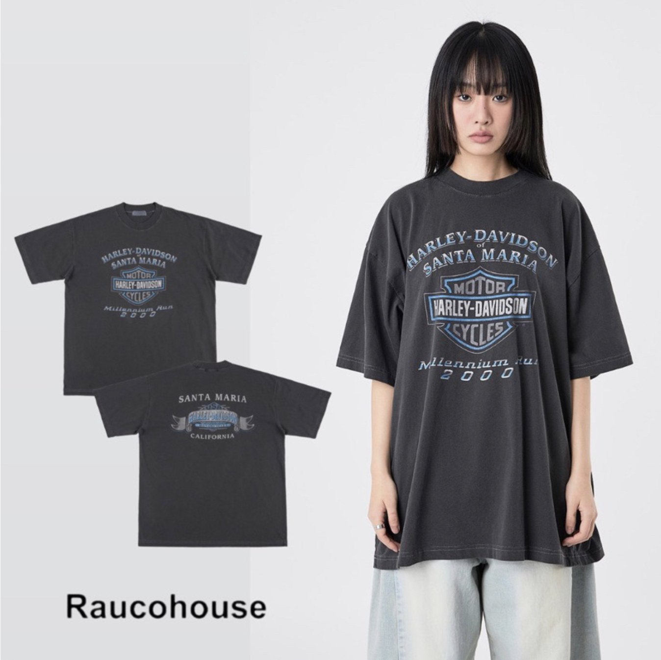 🇰🇷RAUCOHOUSE 印花 HARLEY DAVIDSON 復古 水洗仿舊 短袖 T恤 短T 樂團