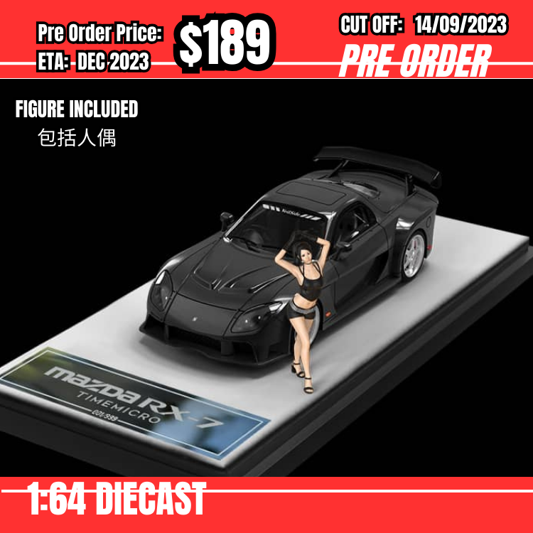 PO-$189 * Time Micro  * 1:64 Mazda RX7 Veilside Black w/figure [OD06/09]
