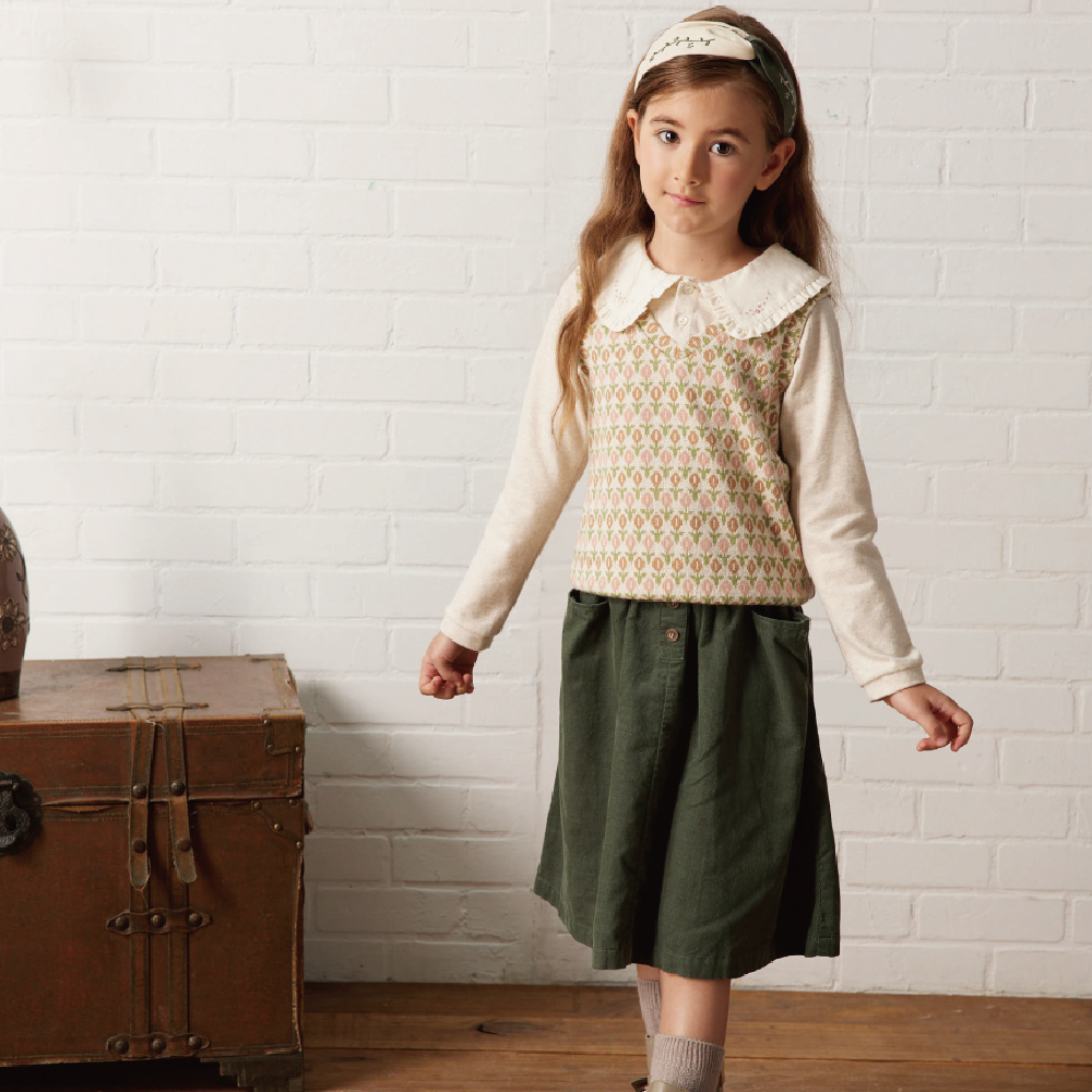 PIPPY 素面大口袋鬆緊褲圍及膝裙 綠