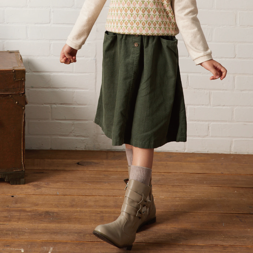 PIPPY 素面大口袋鬆緊褲圍及膝裙 綠