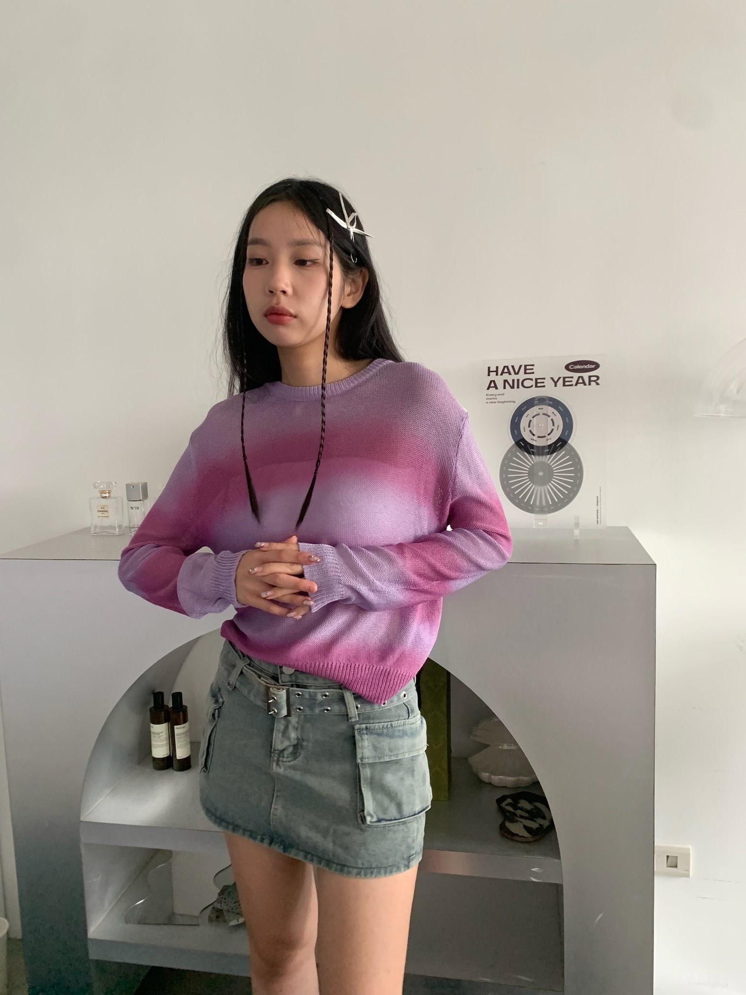 (現貨)SE121 (推♡) 撞色漸層針織上衣_紫