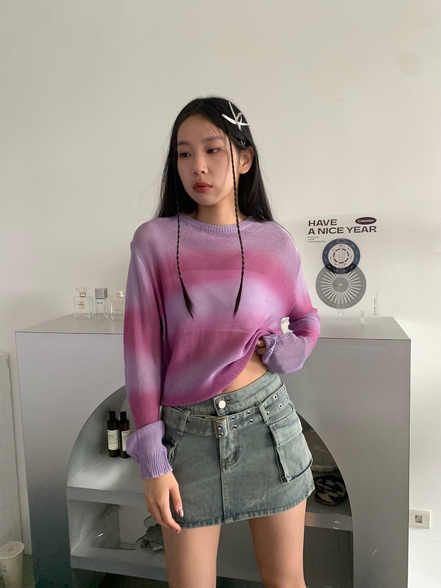 (現貨)SE121 (推♡) 撞色漸層針織上衣_紫