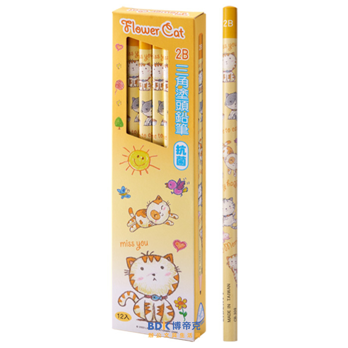 利百代 LIBERTY 可愛小花貓三角桿轉寫塗頭鉛筆(12入) CB-309