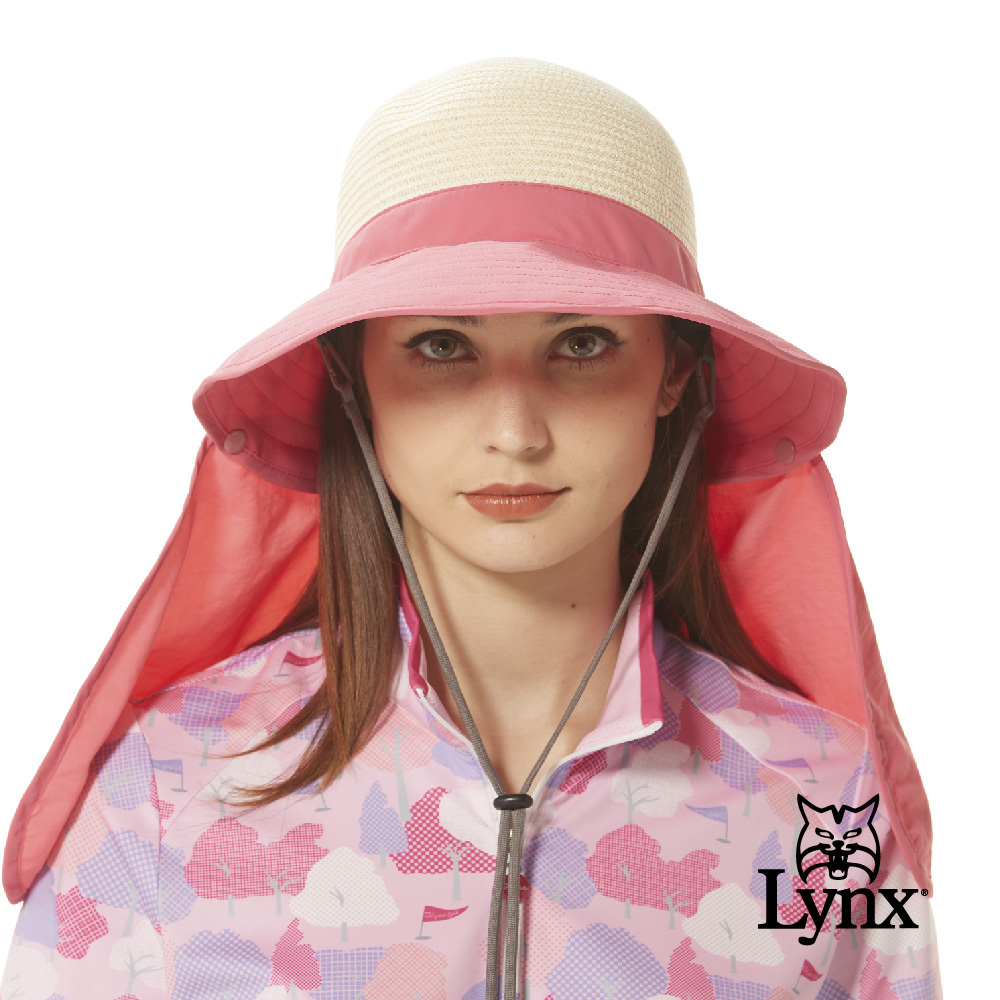 【Lynx Golf】女款紙絲材質防曬披巾設計蝴蝶結竹編不可調大盤帽