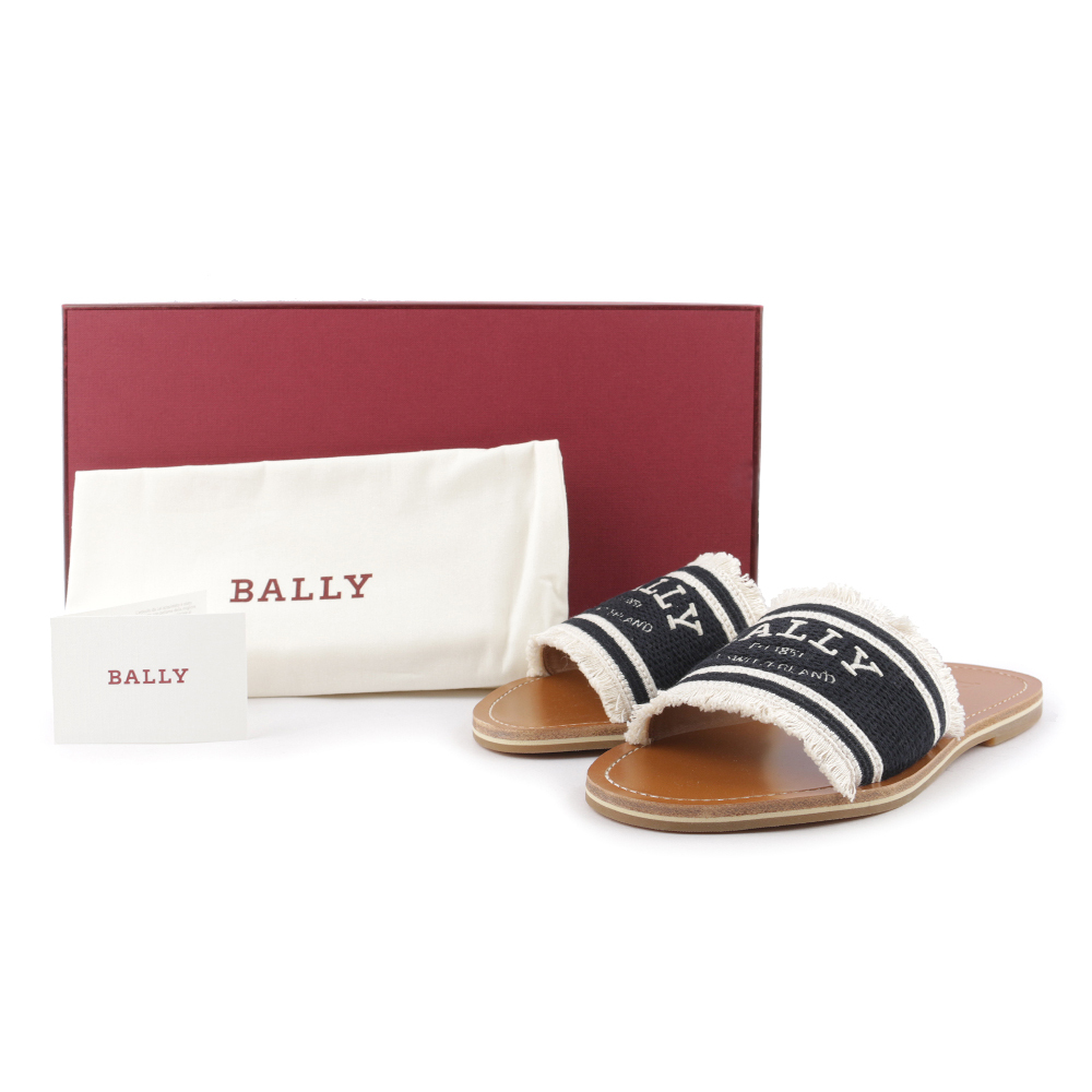 【BALLY】Bianka Logo 刺繡平底拖鞋(黑色/骨白色) 6302817