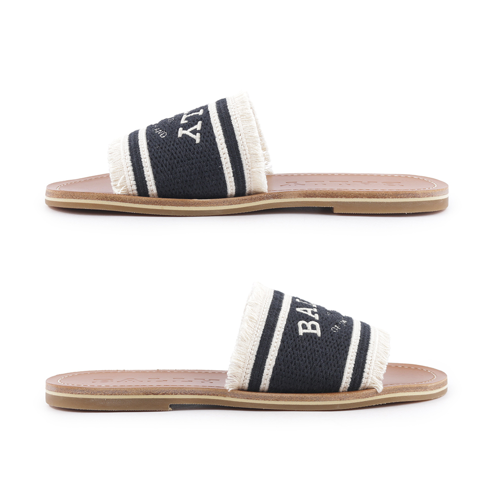 【BALLY】Bianka Logo 刺繡平底拖鞋(黑色/骨白色) 6302817