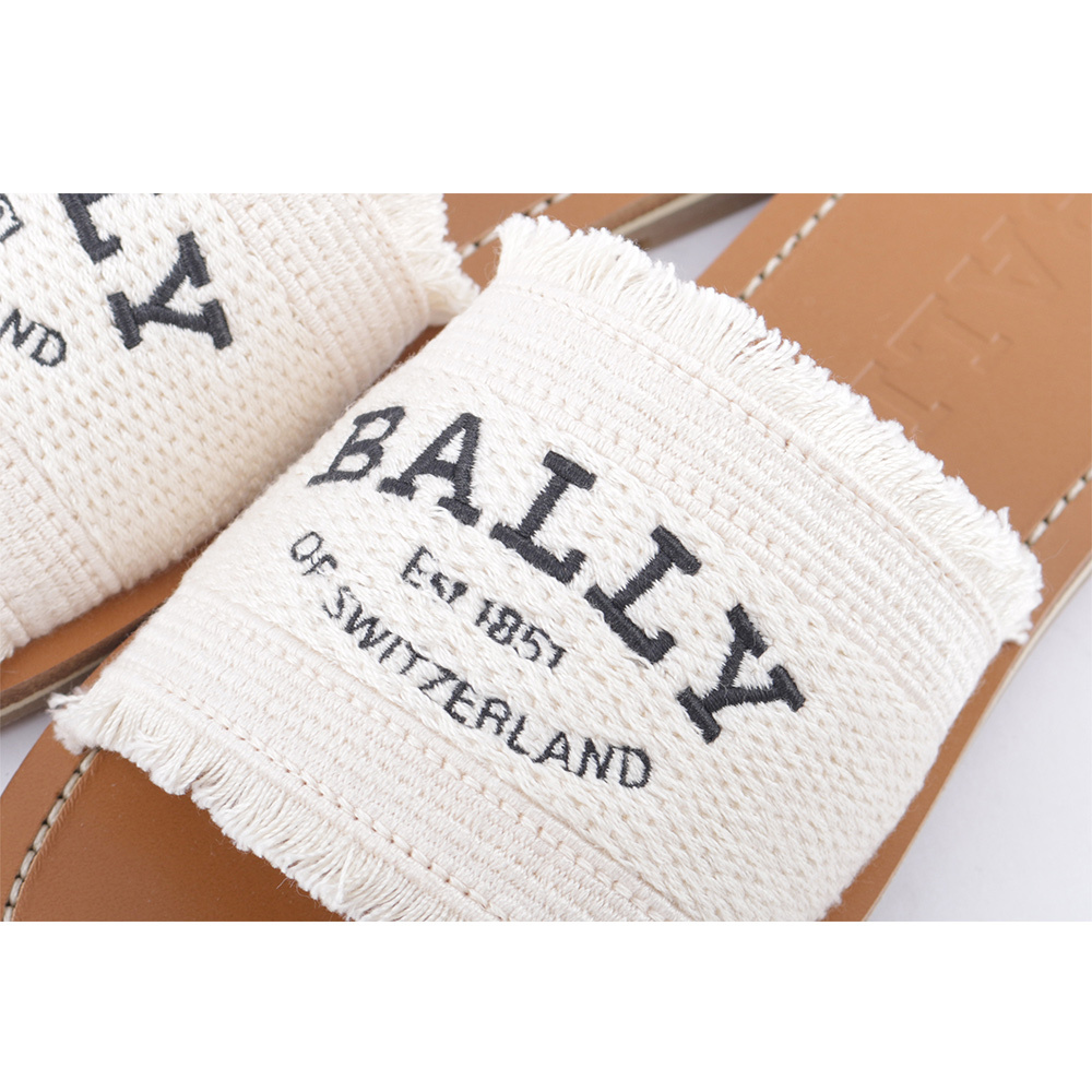【BALLY】Bianka Logo 刺繡平底拖鞋(骨白色) 6302815
