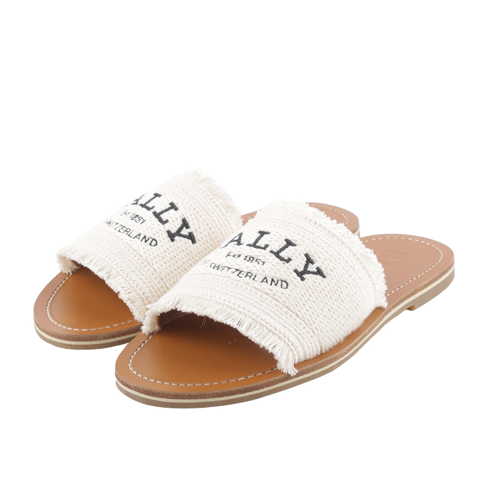 【BALLY】Bianka Logo 刺繡平底拖鞋(骨白色) 6302815