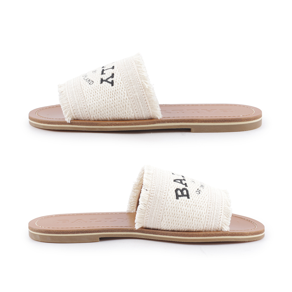 【BALLY】Bianka Logo 刺繡平底拖鞋(骨白色) 6302815