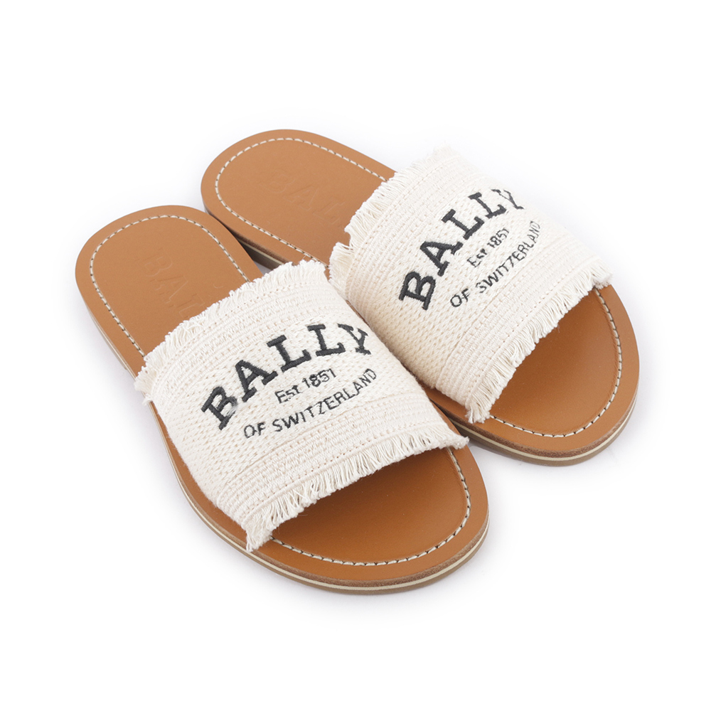 【BALLY】Bianka Logo 刺繡平底拖鞋(骨白色) 6302815