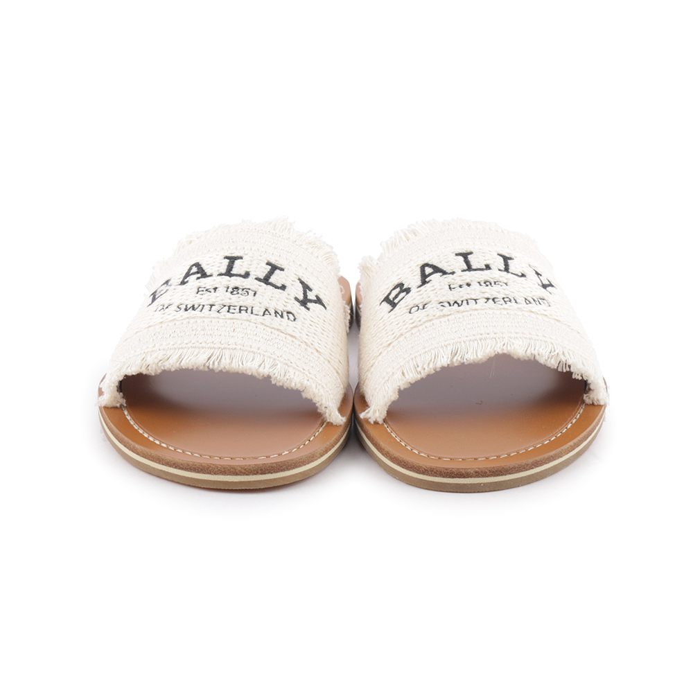 【BALLY】Bianka Logo 刺繡平底拖鞋(骨白色) 6302815