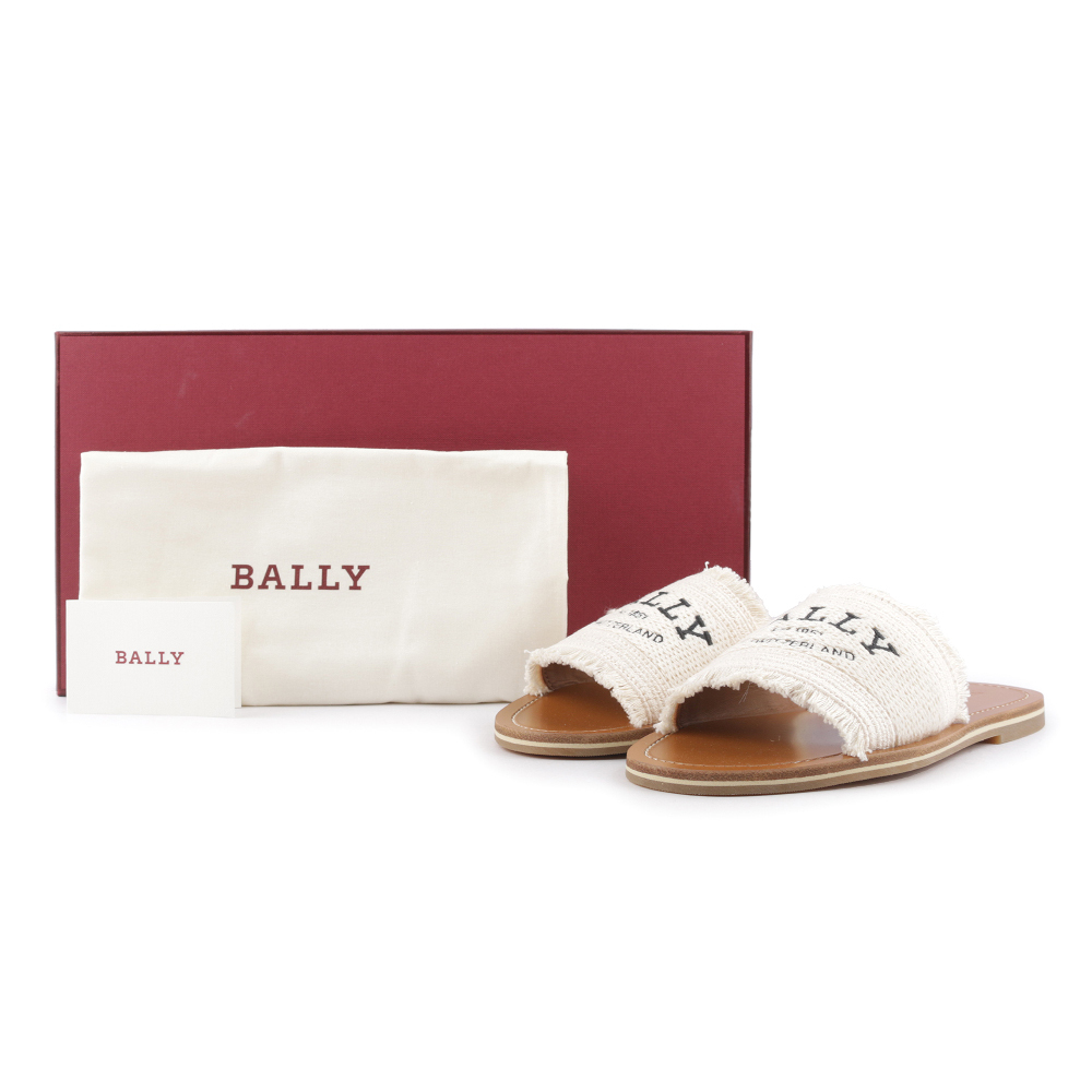 【BALLY】Bianka Logo 刺繡平底拖鞋(骨白色) 6302815