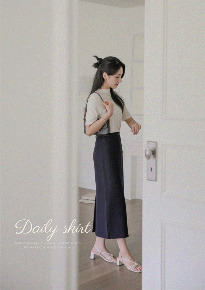 England英式初秋微單寧H字線條長裙 (2 colors) (附腰帶)