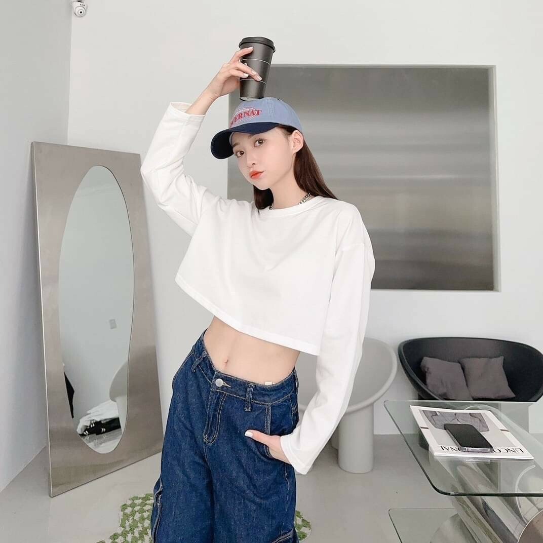 #804431 韓版莫蘭迪色系素面短版長T