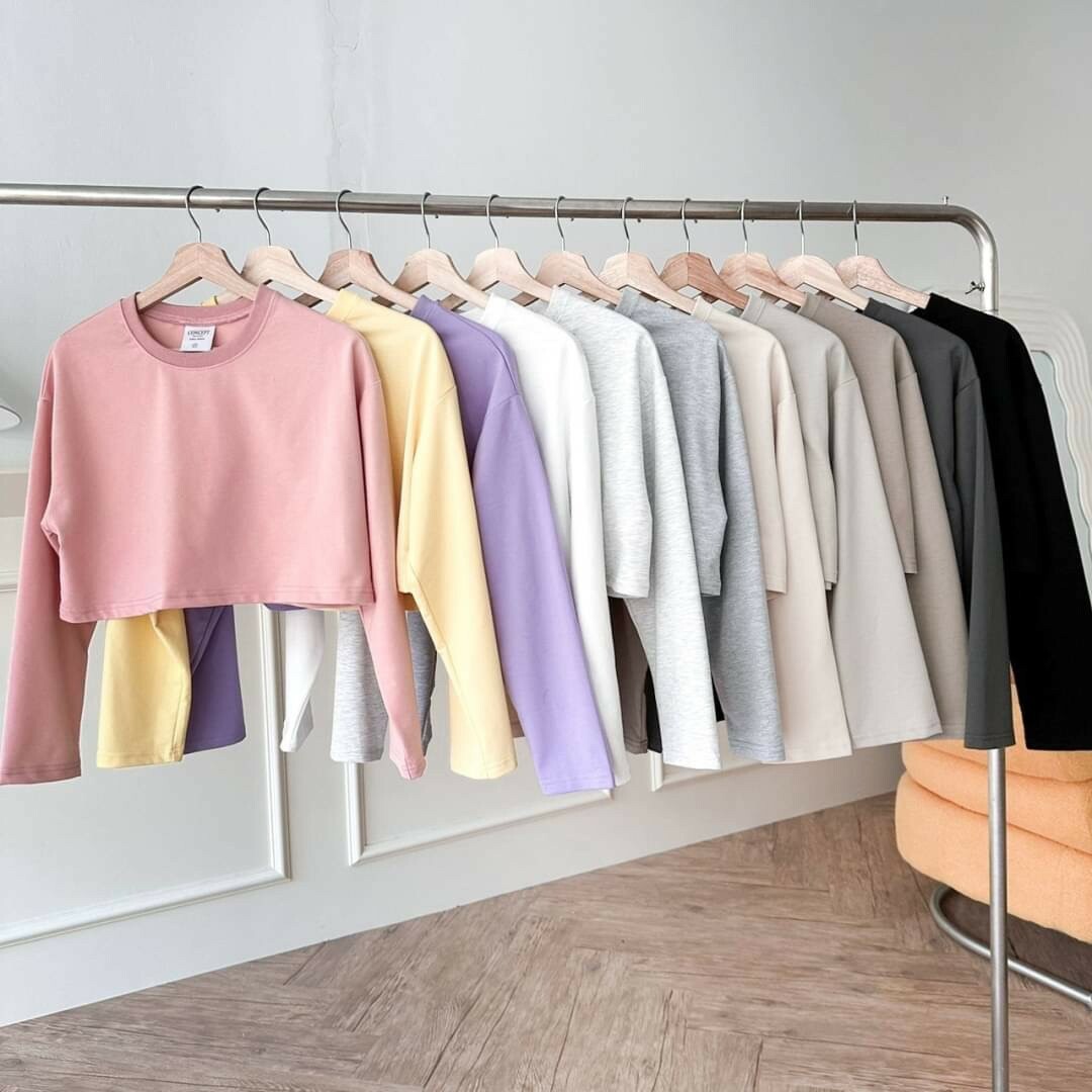 #804431 韓版莫蘭迪色系素面短版長T