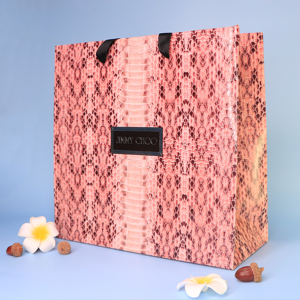JIMMY CHOO 精美粉色蛇紋紙袋 (大) - BA0054