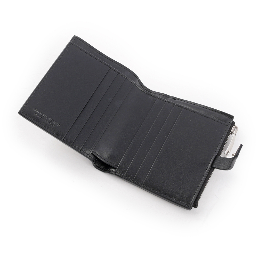 【BOTTEGA VENETA】新款銀釦小羊皮編織釦式零錢袋短夾(黑色) 600270 VCPP3 8803