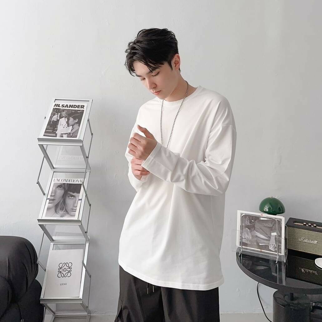 #80443 莫蘭迪色系圓領素面長T