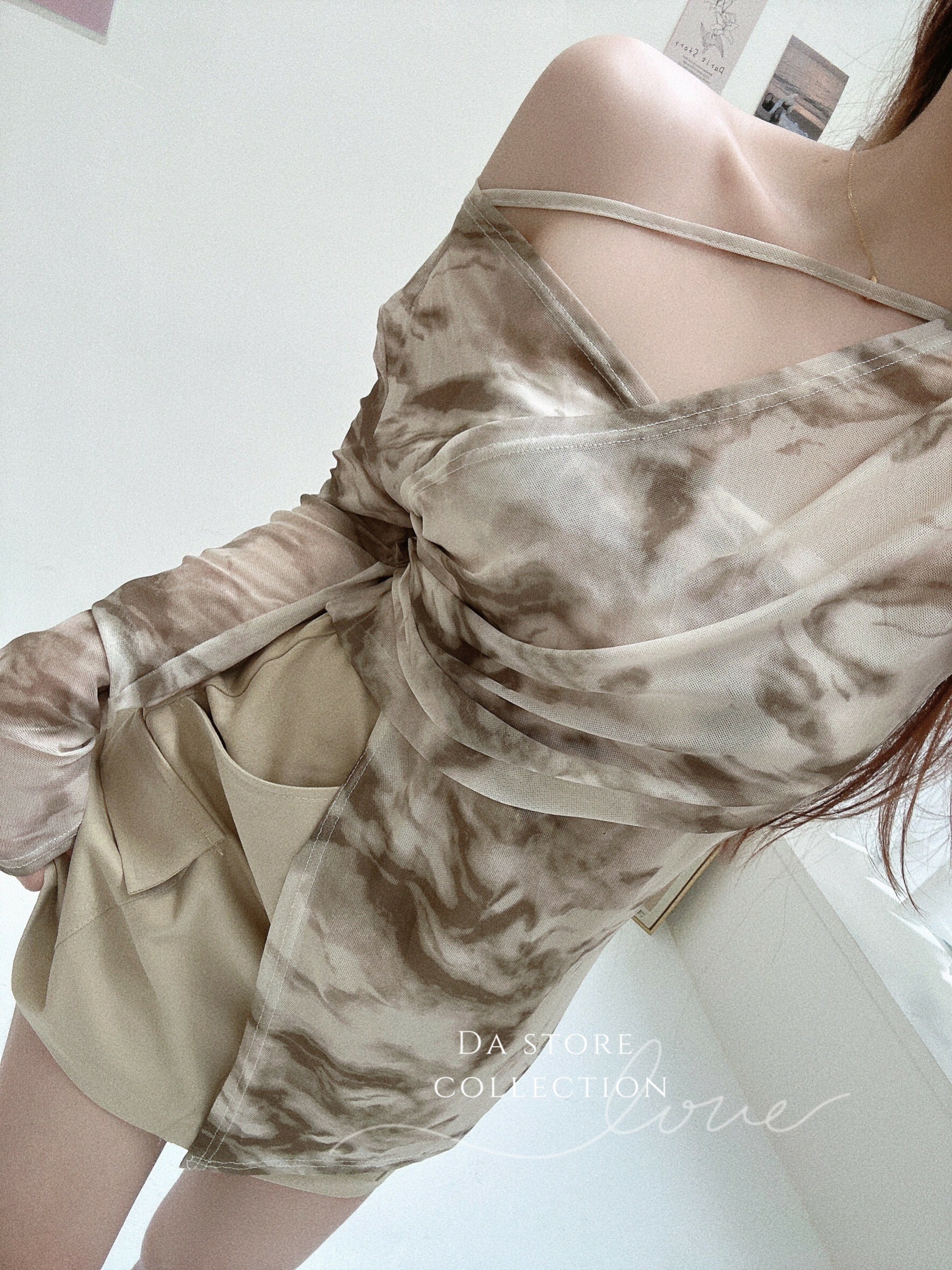 下擺不對稱渲染薄紗上衣/三色