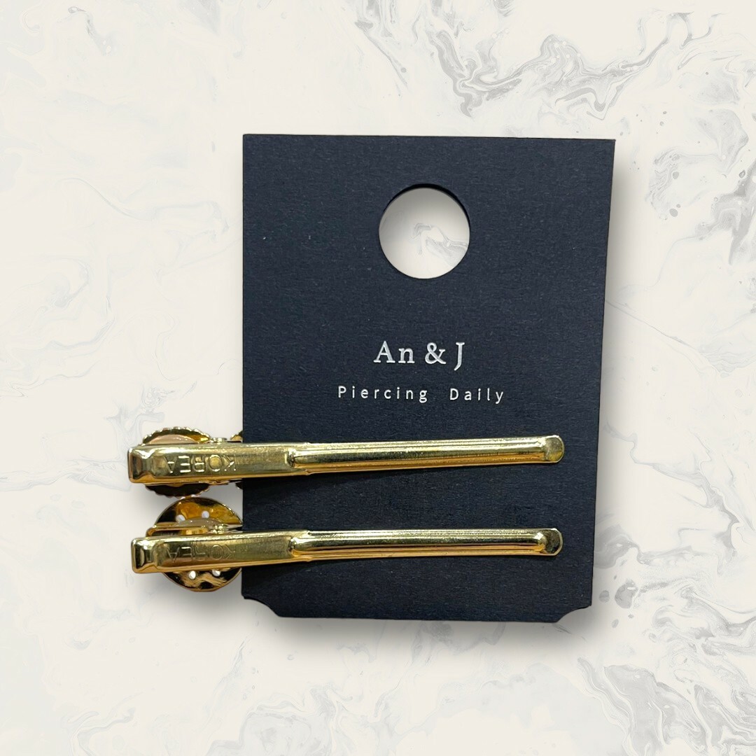 韓國直送髮飾 中鋯金簍空圓+皮面圓+金框中珍珠+金邊橢圓鋯 髮夾 二件組 2色