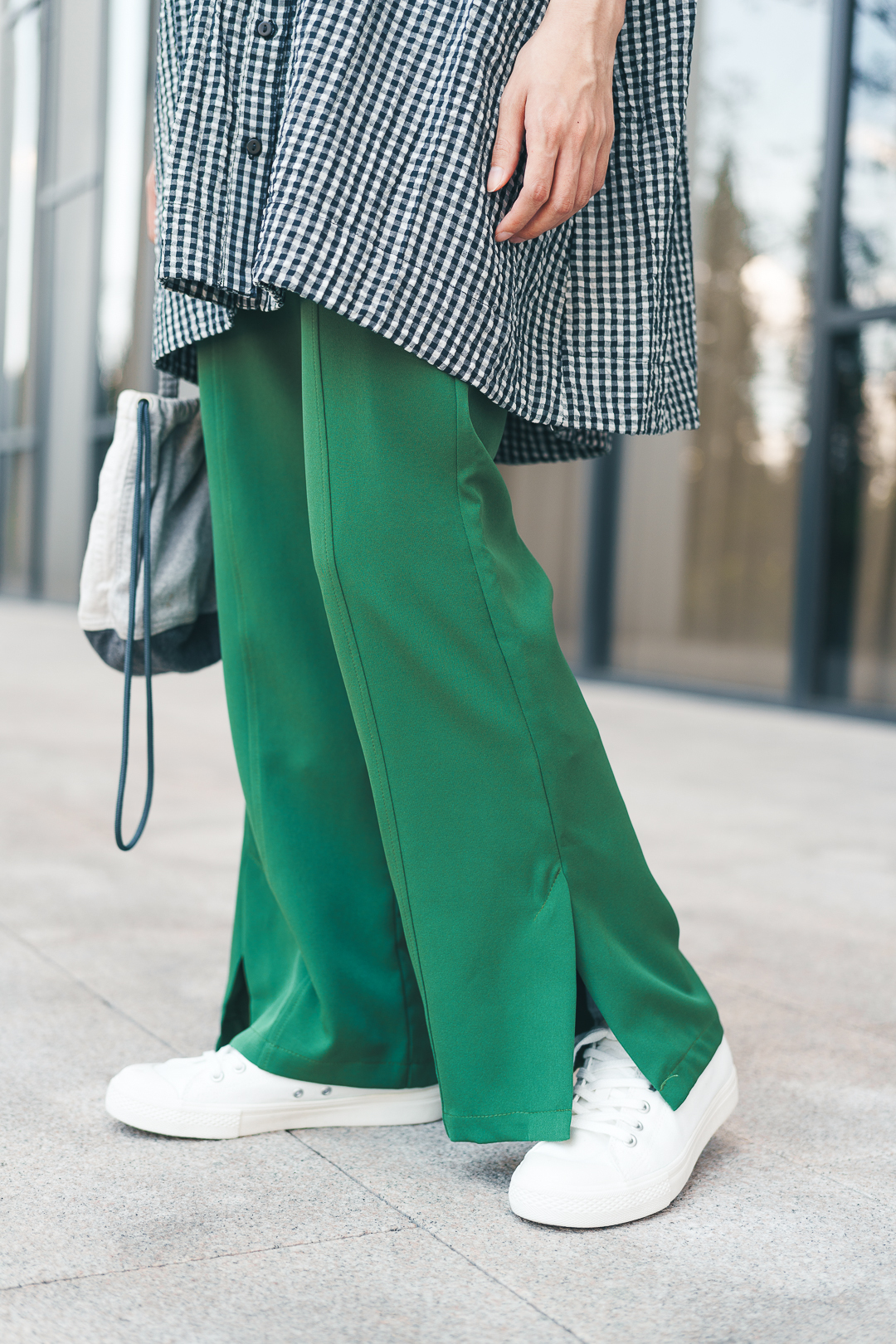 斜紋側開衩喇叭褲(兩色-綠)
