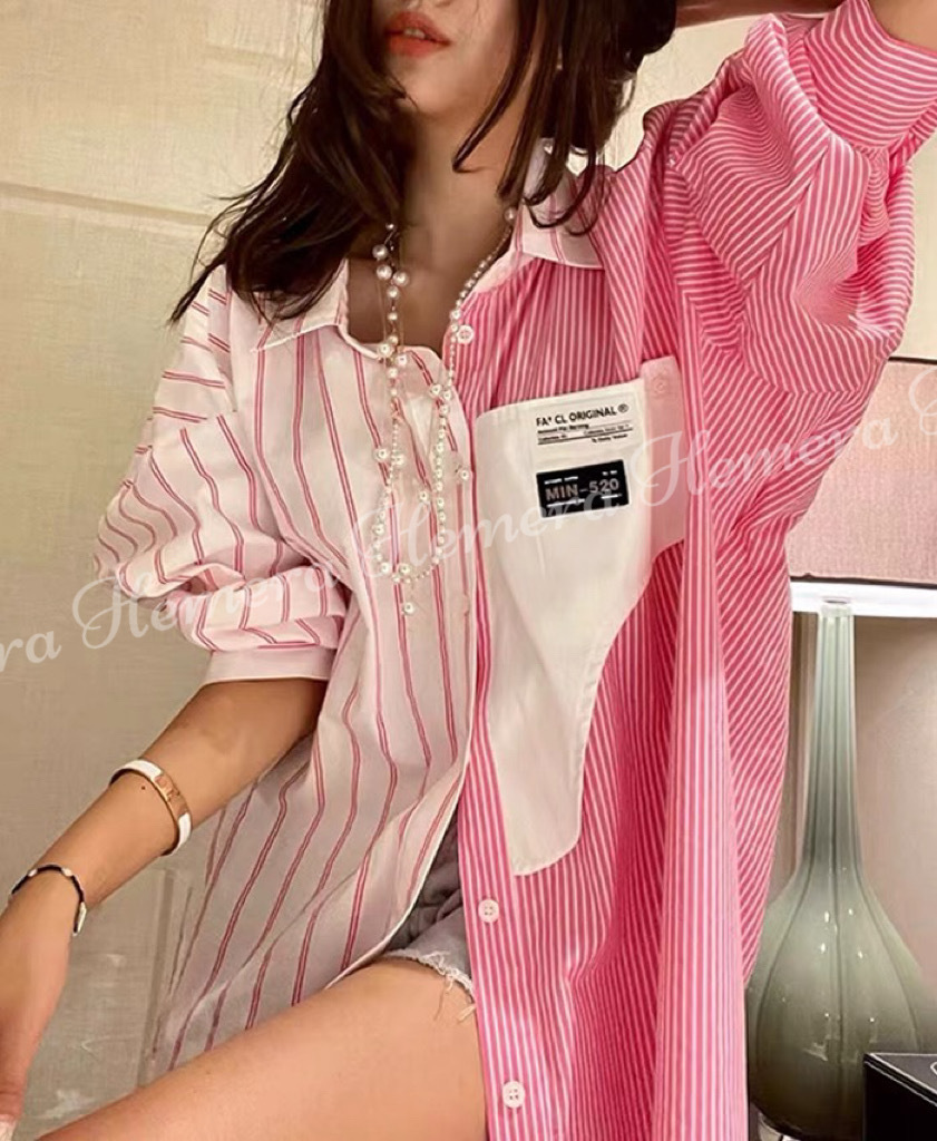 TP23S0923 男友感直紋雙色襯衫