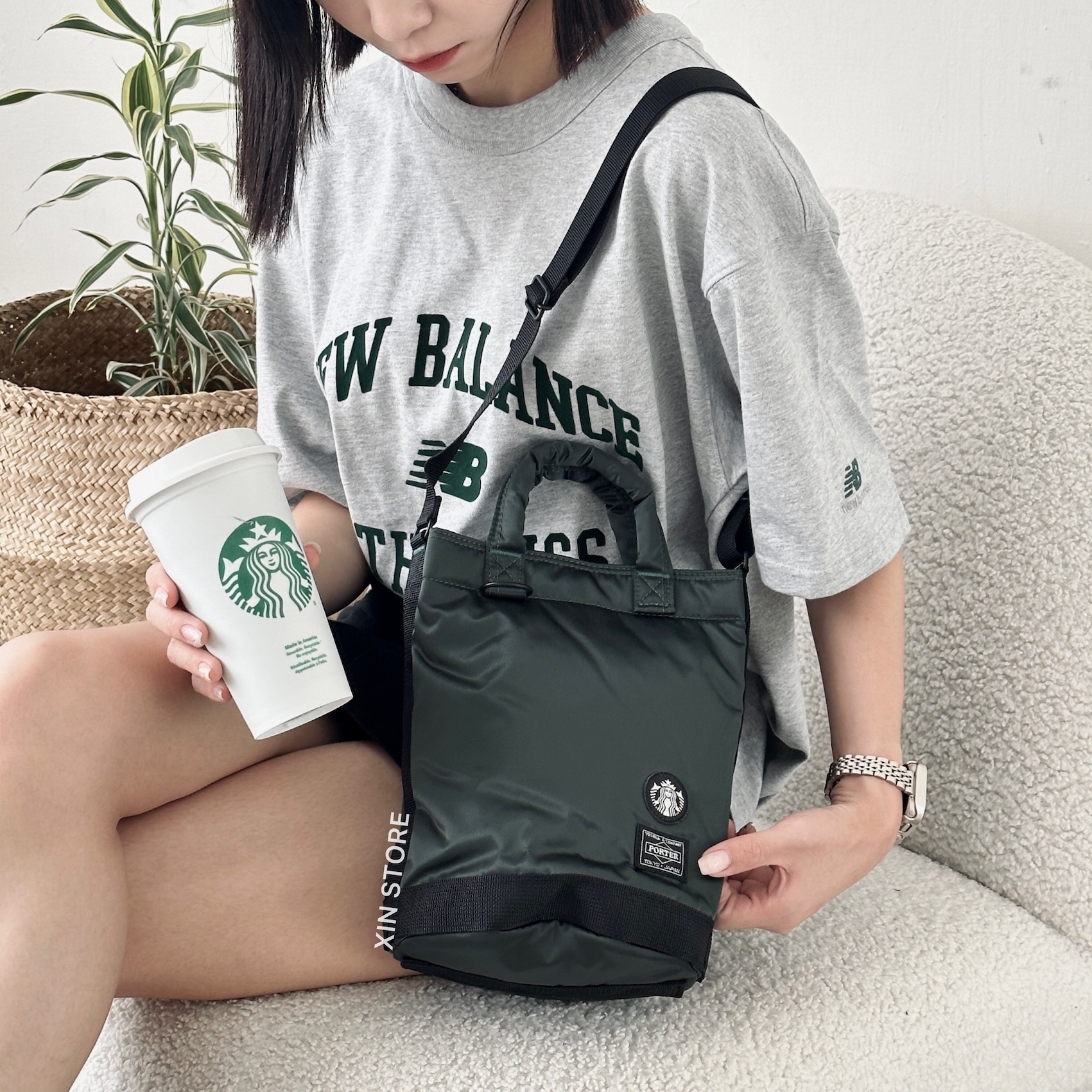 Starbucks x Porter Tokyo 日本限定咖啡豆防水手提肩背兩用圓筒包