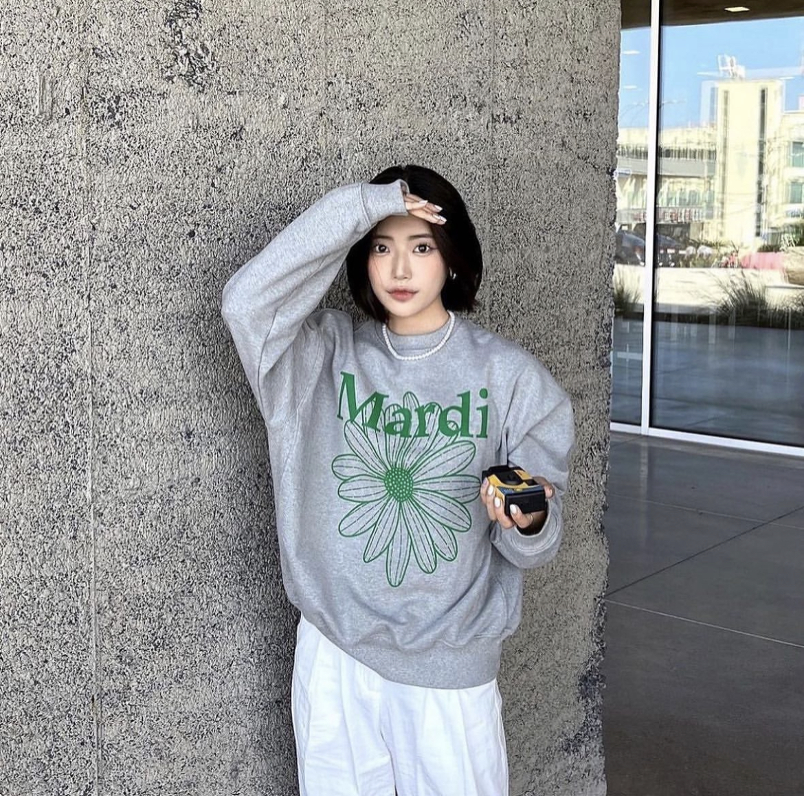 MARDI MERCREDI -  SWEATSHIRT FLOWERMARDI_GREY GREEN