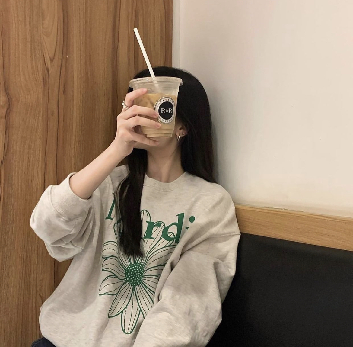 MARDI MERCREDI -  SWEATSHIRT FLOWERMARDI_OATMEAL GREEN