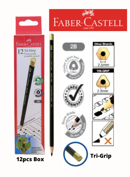 faber castell trigrip 2B (12 pcs +1 sharpener + 3 eraser caps)