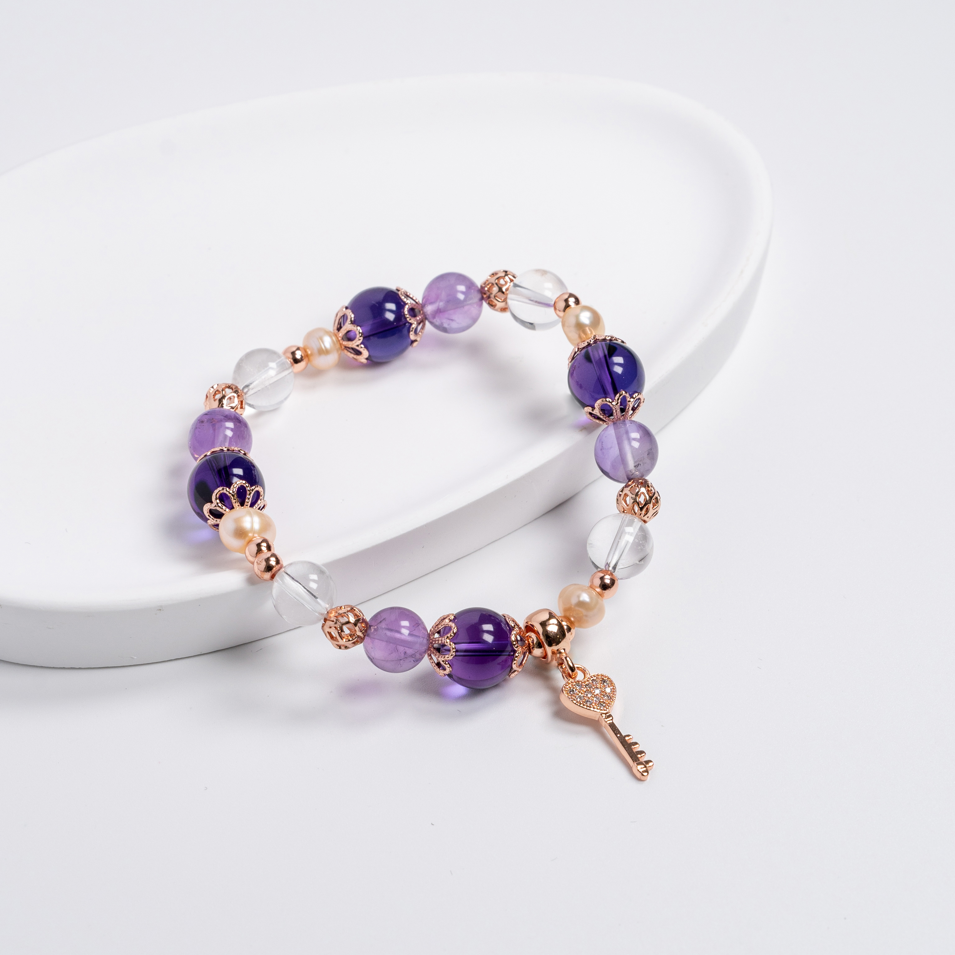 【主水晶】深紫水晶【輔水晶】淺紫水晶、白水晶、淡水珍珠