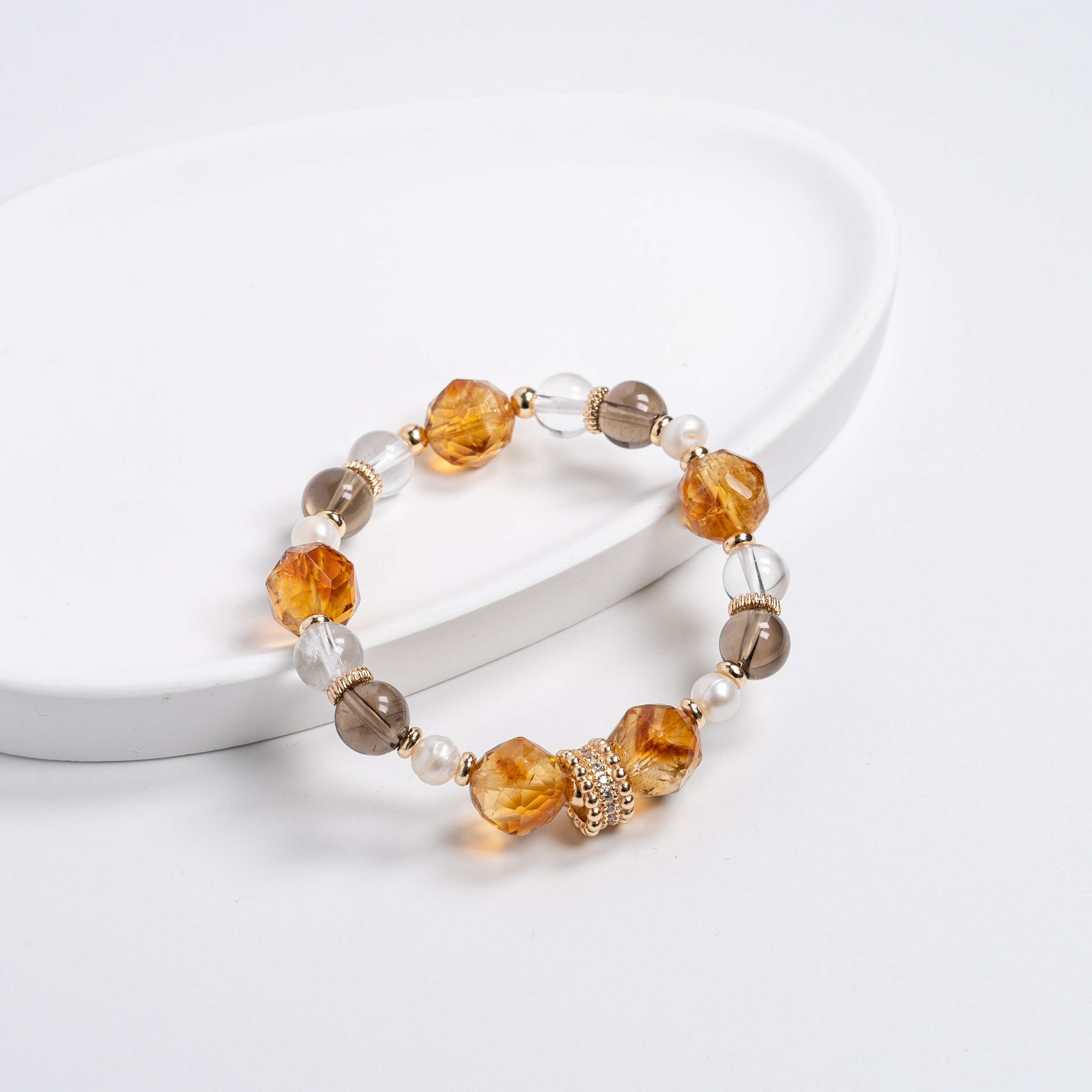 鑽切黃水晶x茶晶x白水晶手鍊｜贏家之道