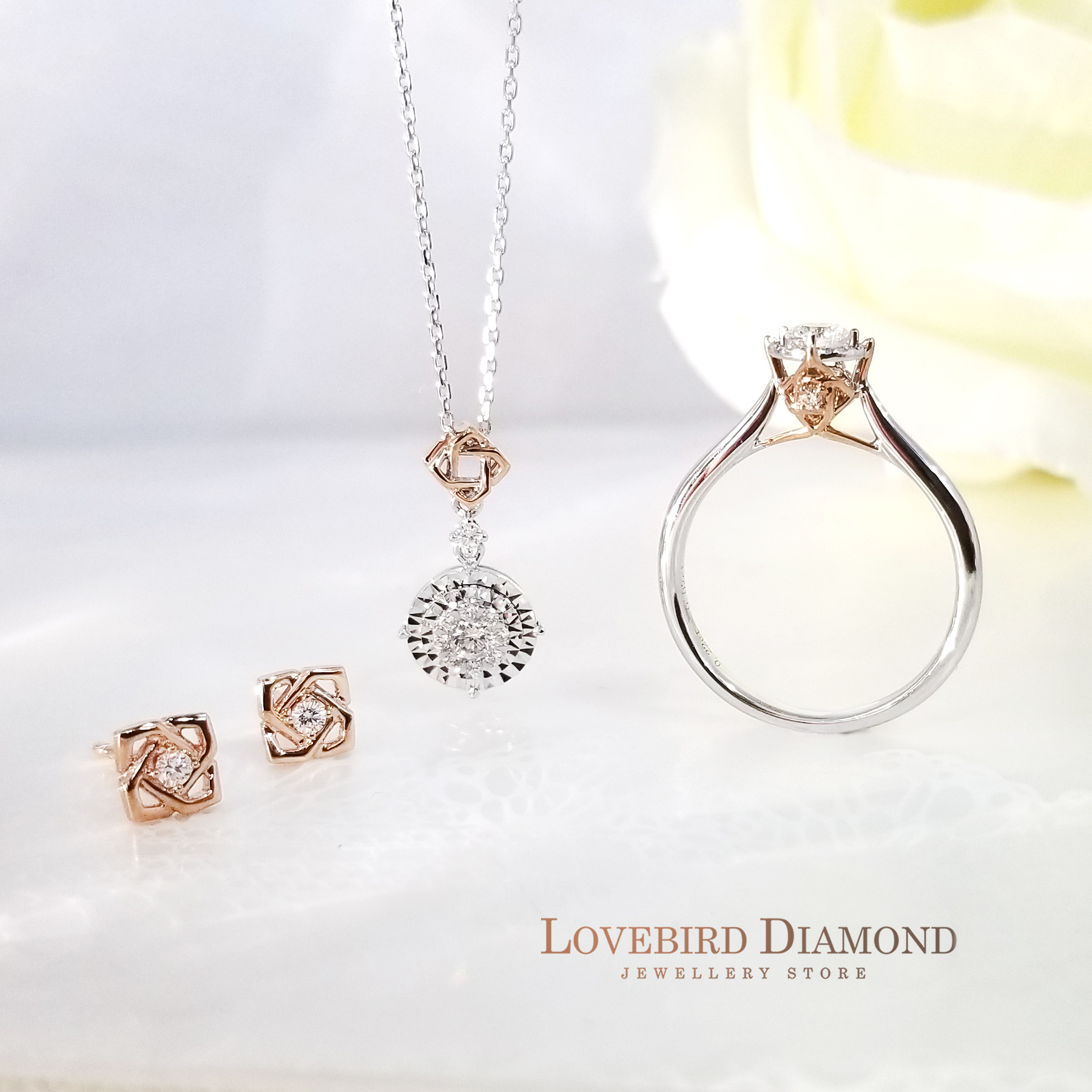 18K白金/玫瑰金天然鑽石頸鏈