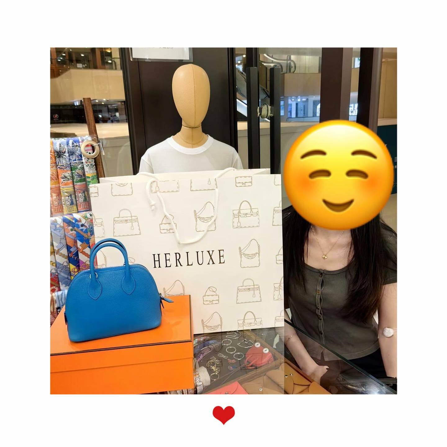 靚靚來shopping🥳 被Bolide mini佛羅里達藍吸引💙 爽快果斷落單👍 靚靚鍾意sharp色又不易撞色很滿意❤️ 多謝你對HERLUXE嘅支持與信任🫰👏