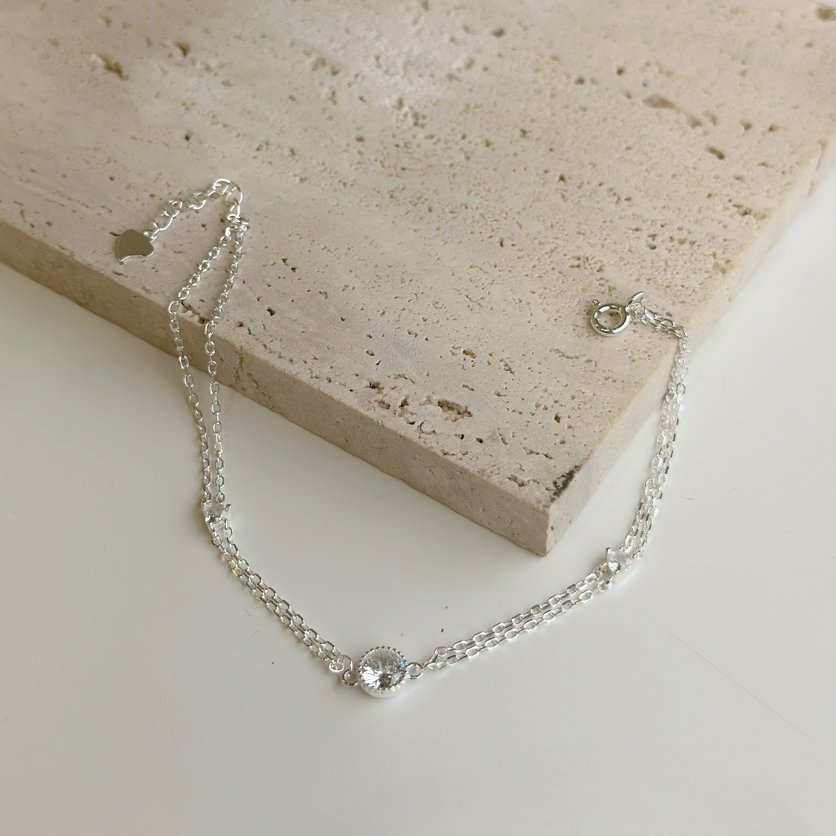 S67心意．單鑽雙層純銀手鍊