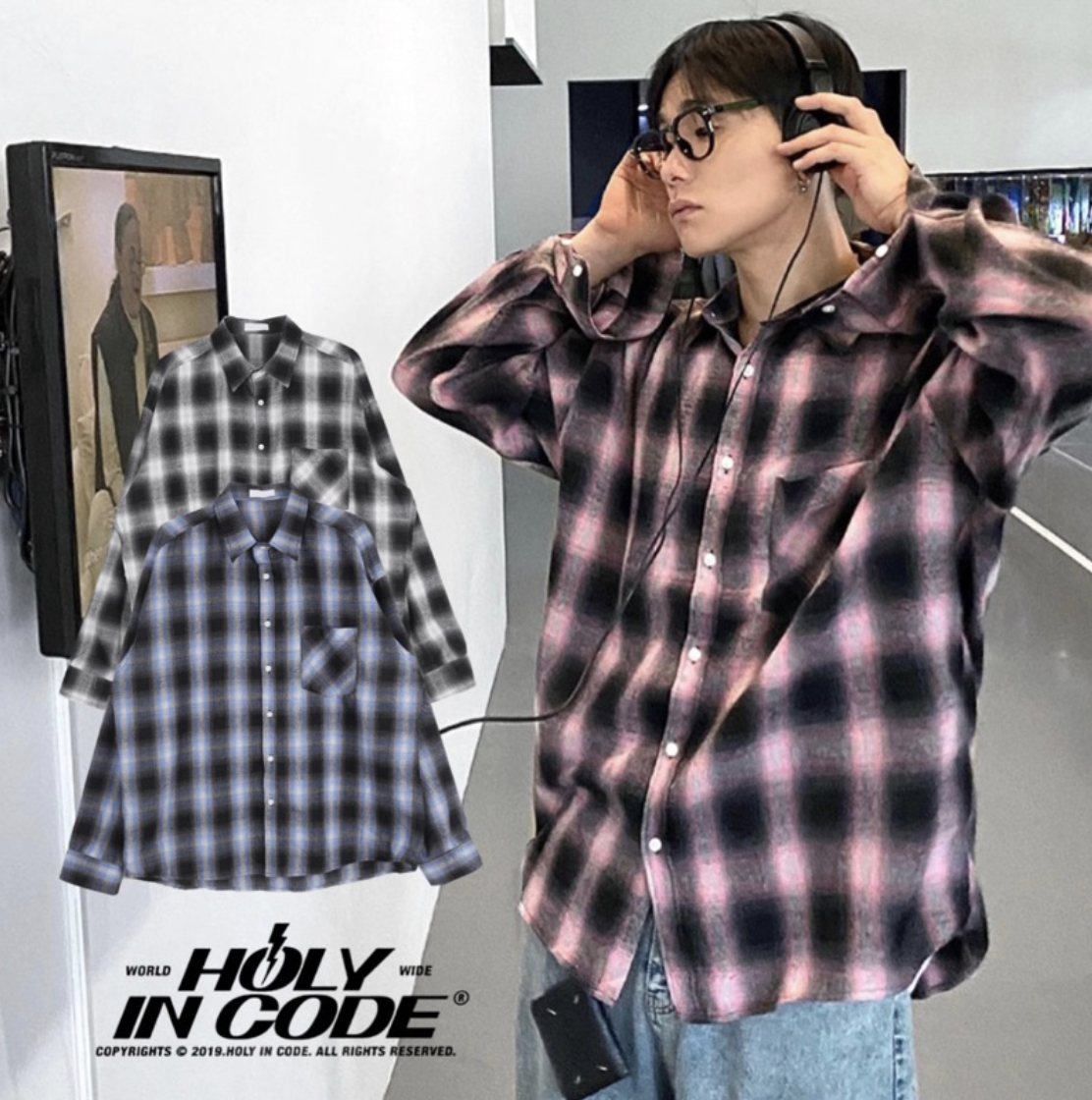 🇰🇷韓國 HOLYINCODE 寬鬆法蘭絨格紋襯衫 長袖