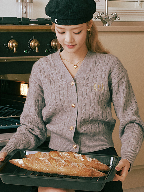 ROLAROLA V NECK CABLE CARDIGAN