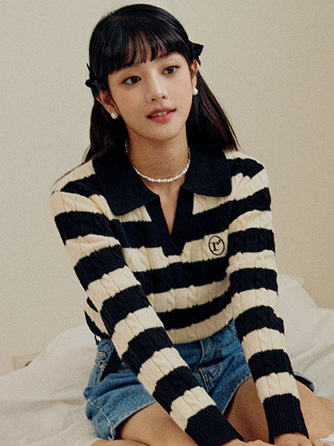 ROLAROLA COLLAR STRIPE BOARDER KNIT