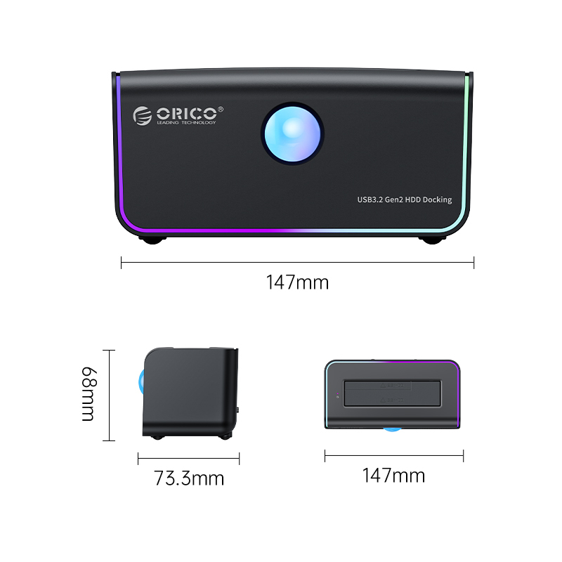 ORICO RGB 2.5"/3.5" HDD/SSD Single Bay Type-C GEN 2 Hard Drive Dock [8818C3]