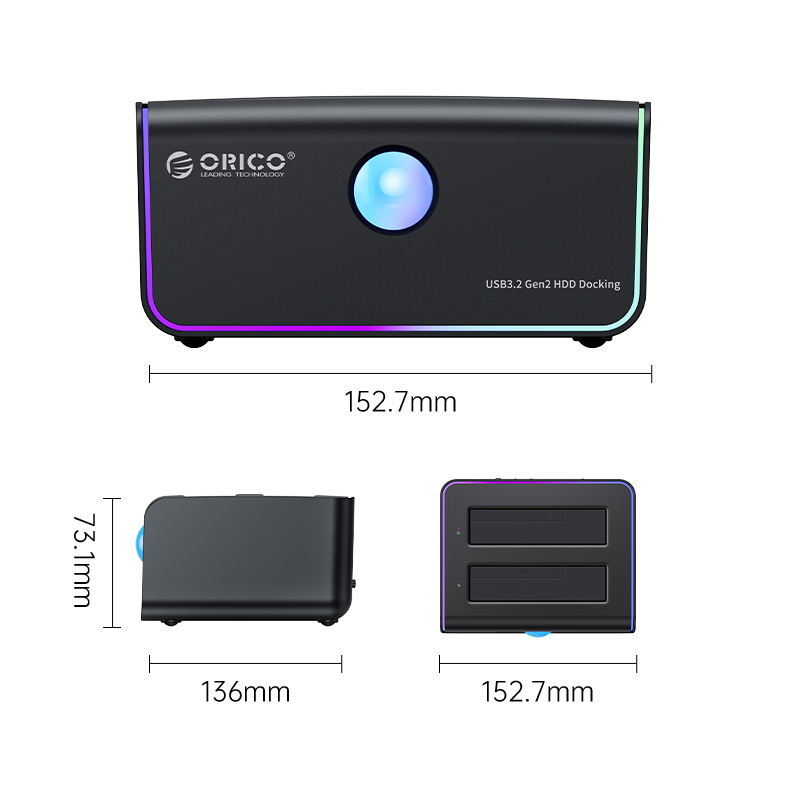 ORICO 2-bay Type-C 10Gbps Hard Disk Docking Station with Auto-Sleep Offline Clone [8828C3-C]