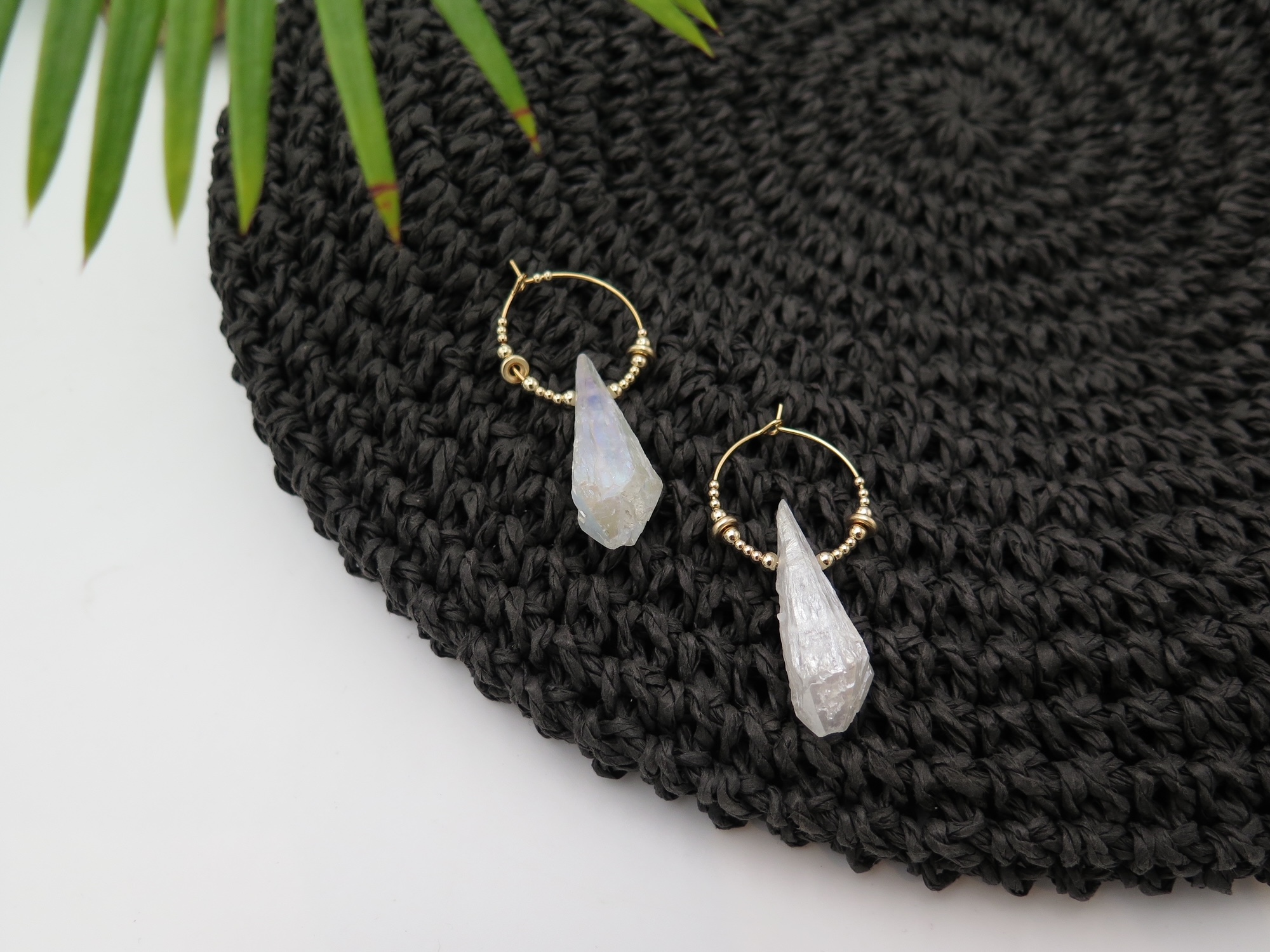 COLE COOL天然白水晶圓圈耳環耳夾