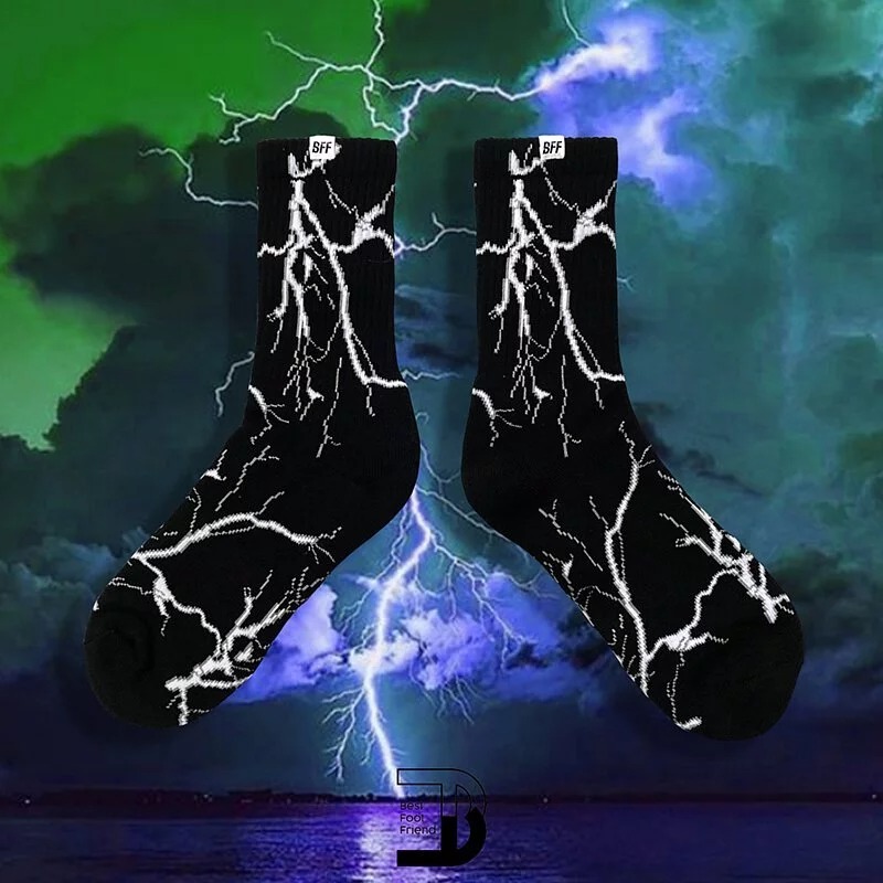 閃電圖襪_黑白_BF190012