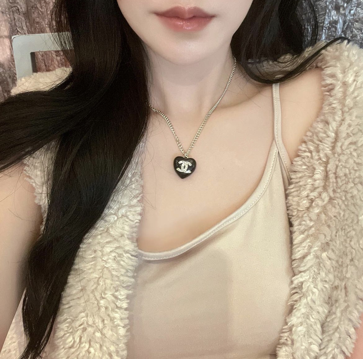 18k香奶奶”經典重工黑金鑚桃心高奢定製長項鍊