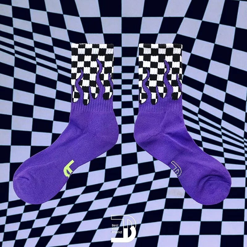 BFF 火焰棋盤格長襪_紫色_BF200016