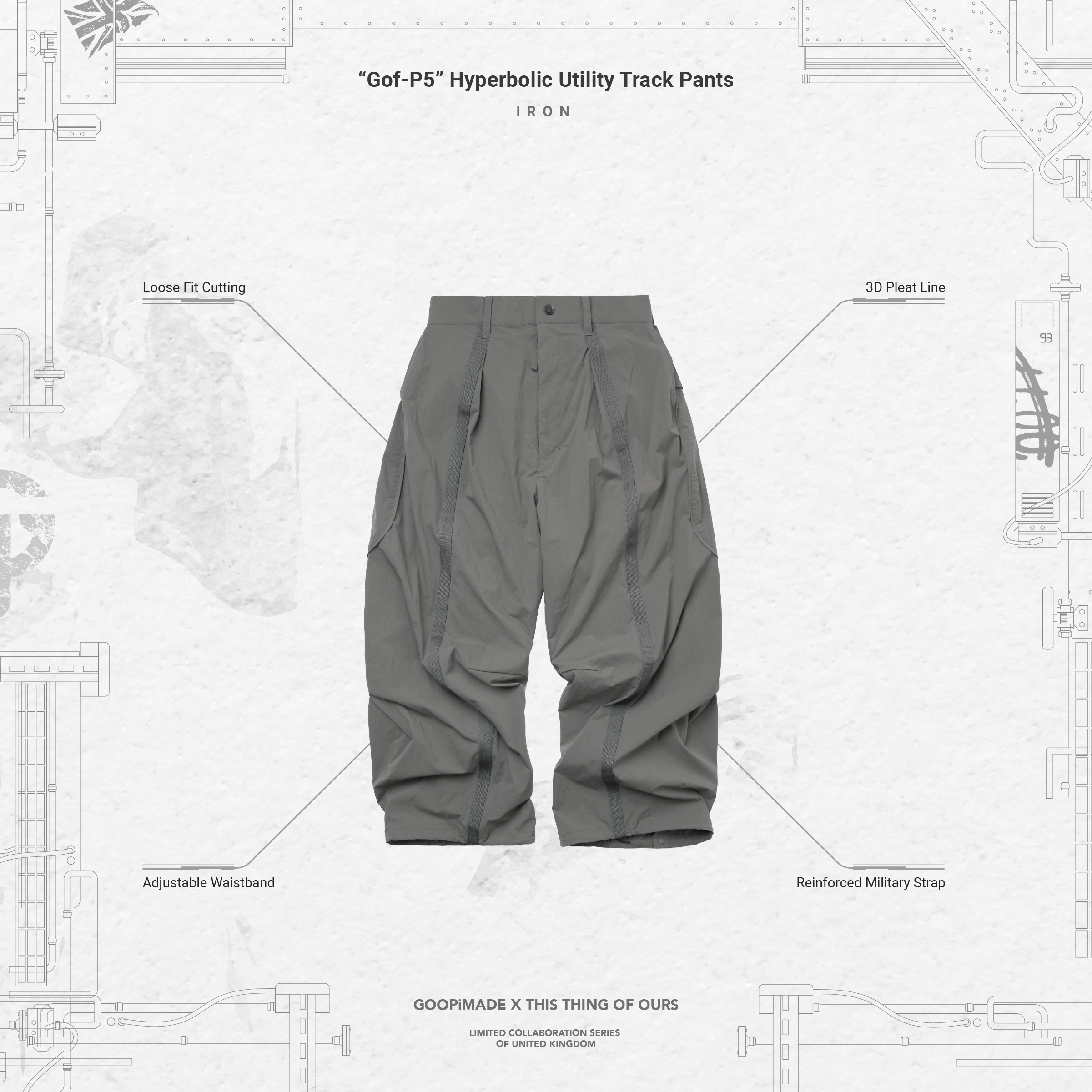 “GofP5” Hyperbolic Utility Track Pants Iron