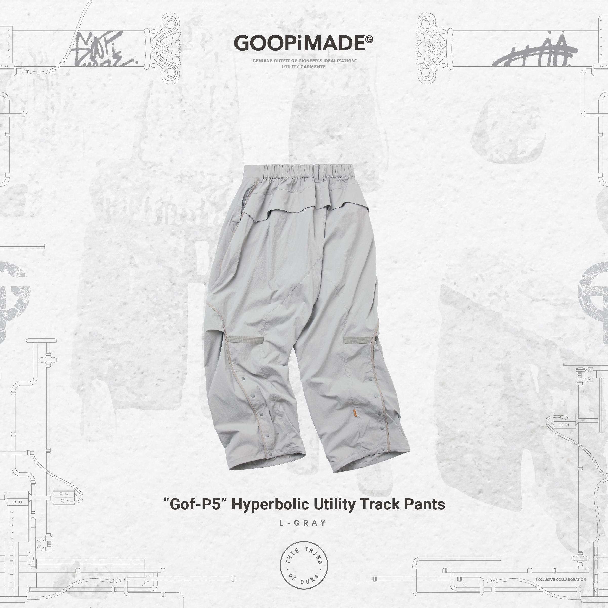 Gof-P5” Hyperbolic Utility Track Pants - L-Gray