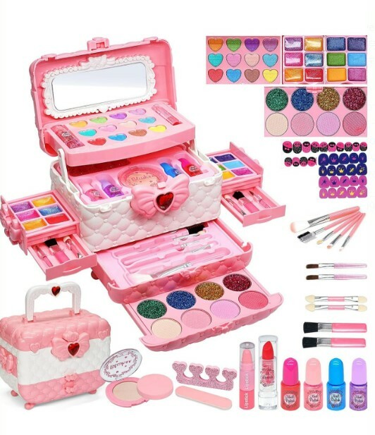 無毒幼兒可水洗女童化妝箱套裝-粉紅色