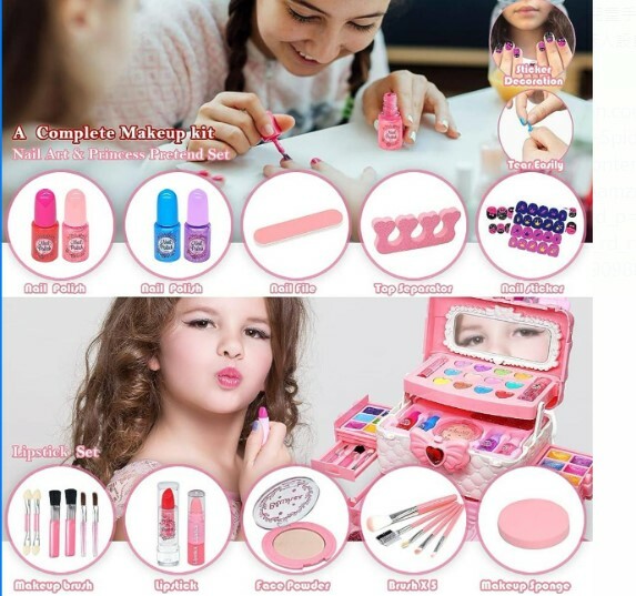 無毒幼兒可水洗女童化妝箱套裝-粉紅色